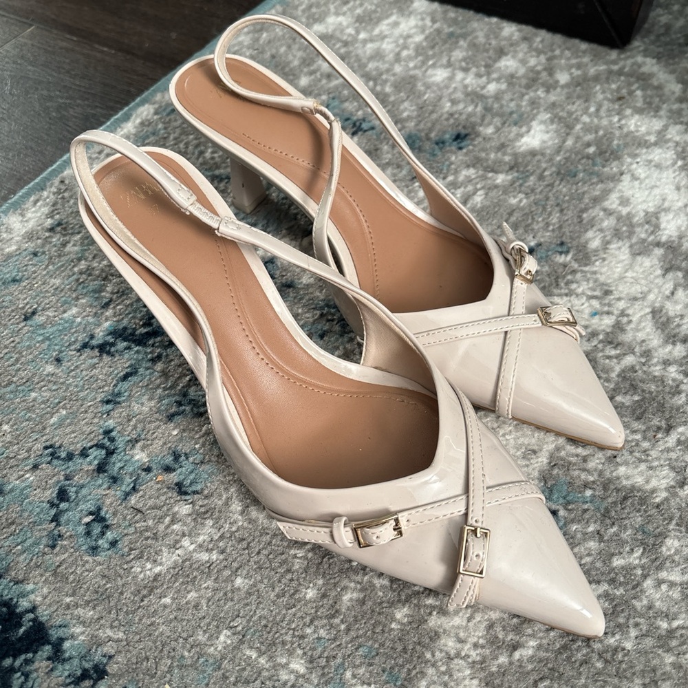 Zara Cream Pointed Slingback Heels